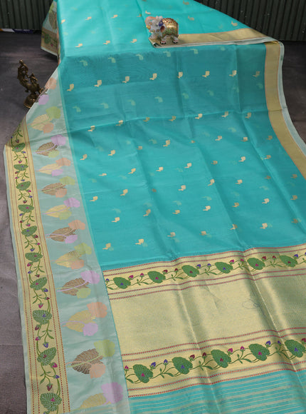 Firozi - Sea Green Banarasi Kora Silk Saree