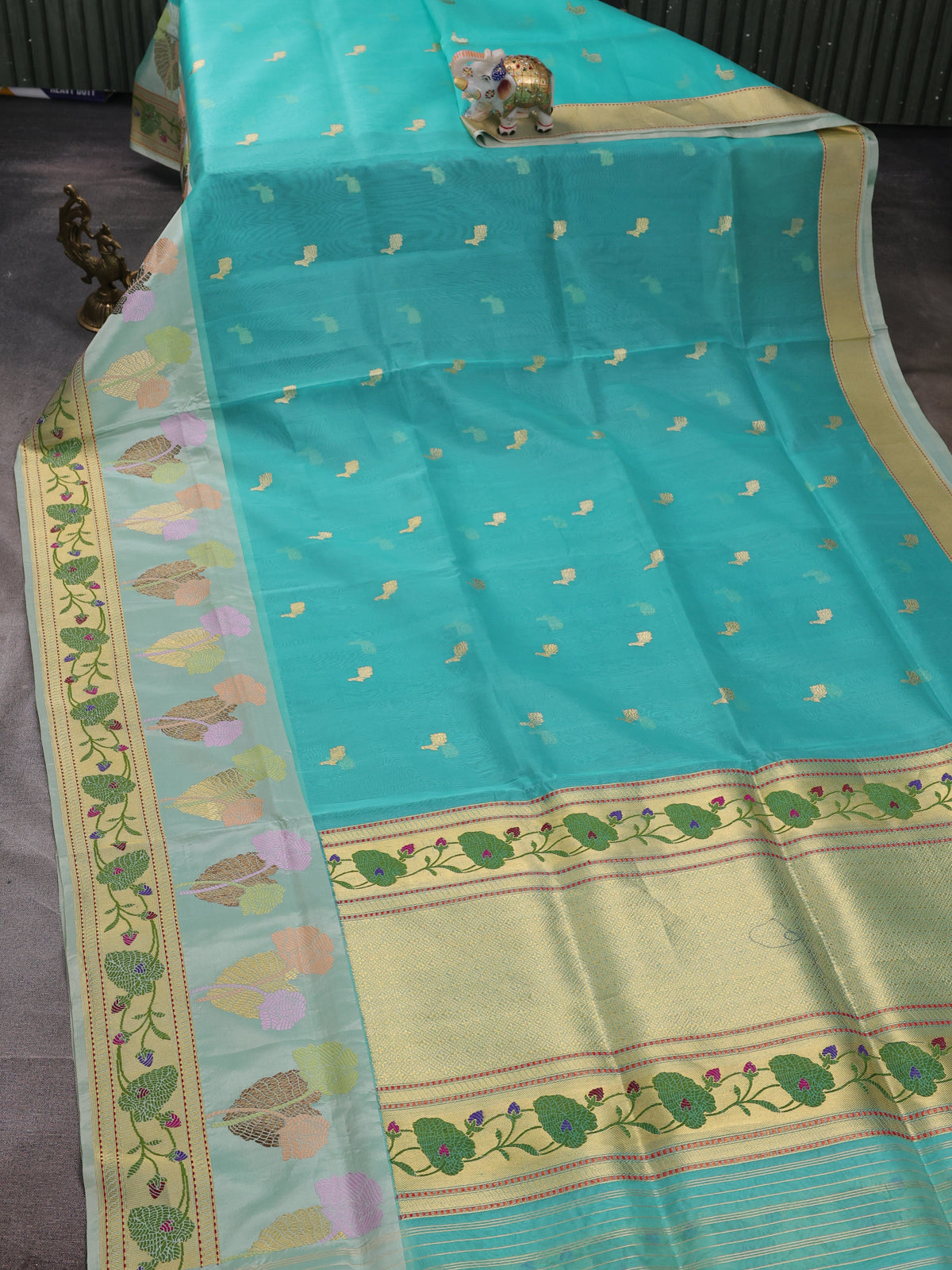 Firozi - Sea Green Banarasi Kora Silk Saree
