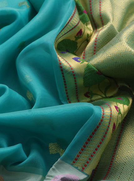 Firozi - Sea Green Banarasi Kora Silk Saree