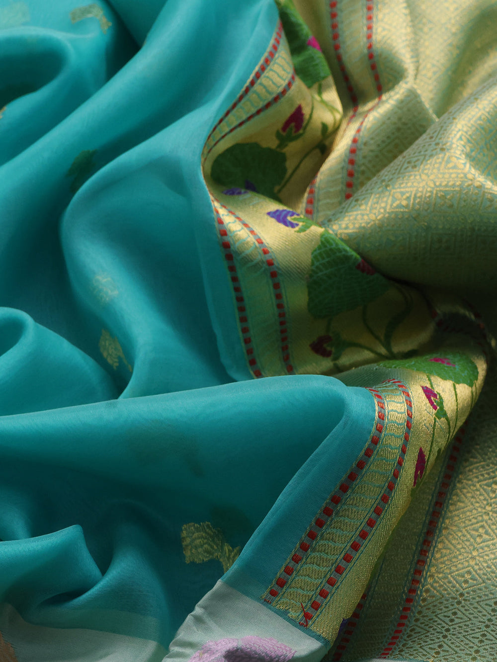Firozi - Sea Green Banarasi Kora Silk Saree