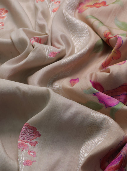 Cream - Pink Banarasi Tussar Silk Saree