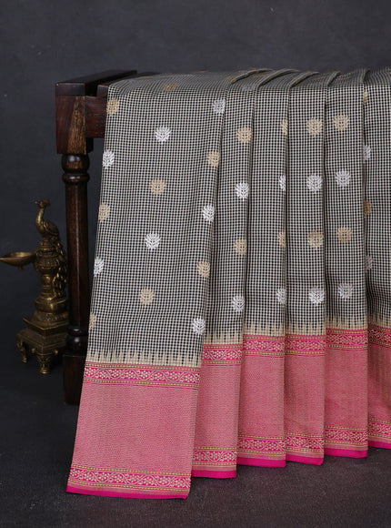 Black - Magenta Pink Banarasi Silk Saree