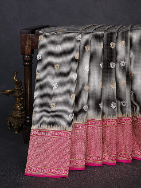 Black - Magenta Pink Banarasi Silk Saree