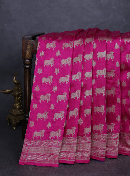 Rani Pink - Violet Banarasi Tussar Silk Saree