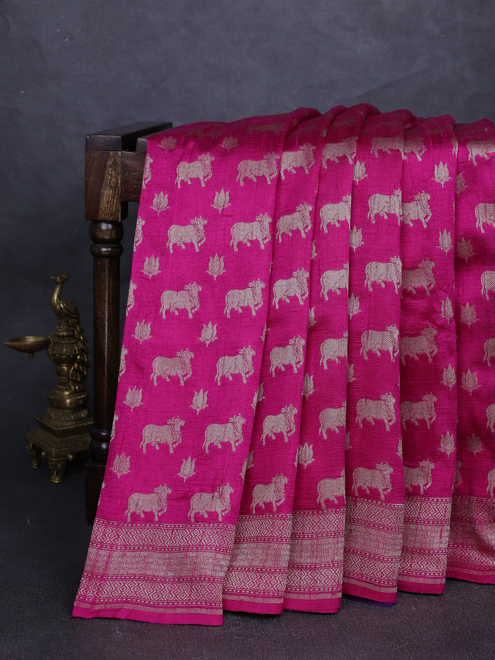 Rani Pink - Violet Banarasi Tussar Silk Saree