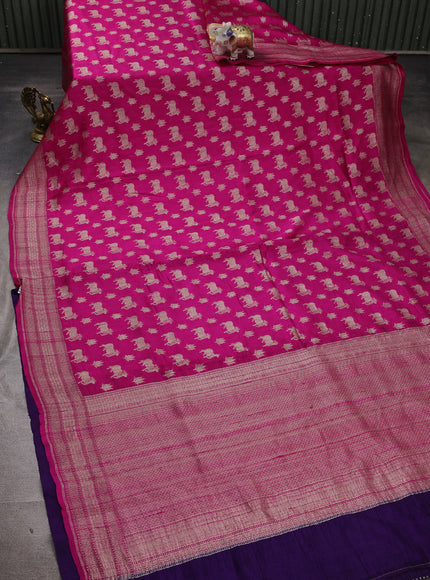 Rani Pink - Violet Banarasi Tussar Silk Saree