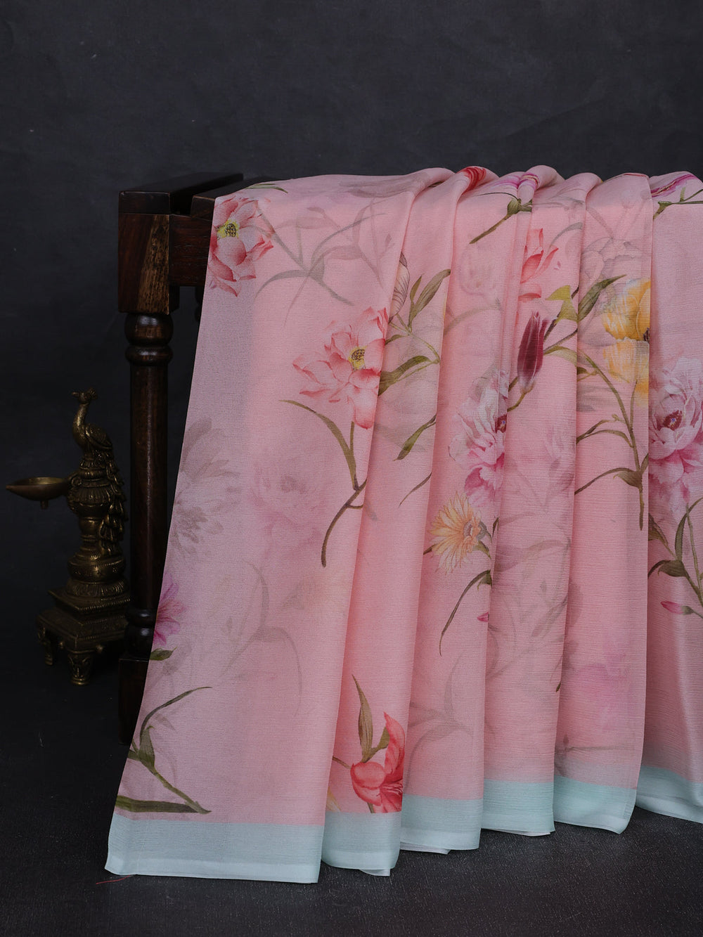Baby Pink Chiffon Printed Silk Saree