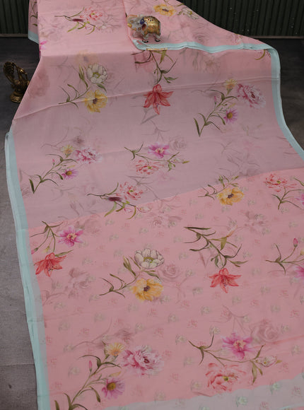 Baby Pink Chiffon Printed Silk Saree