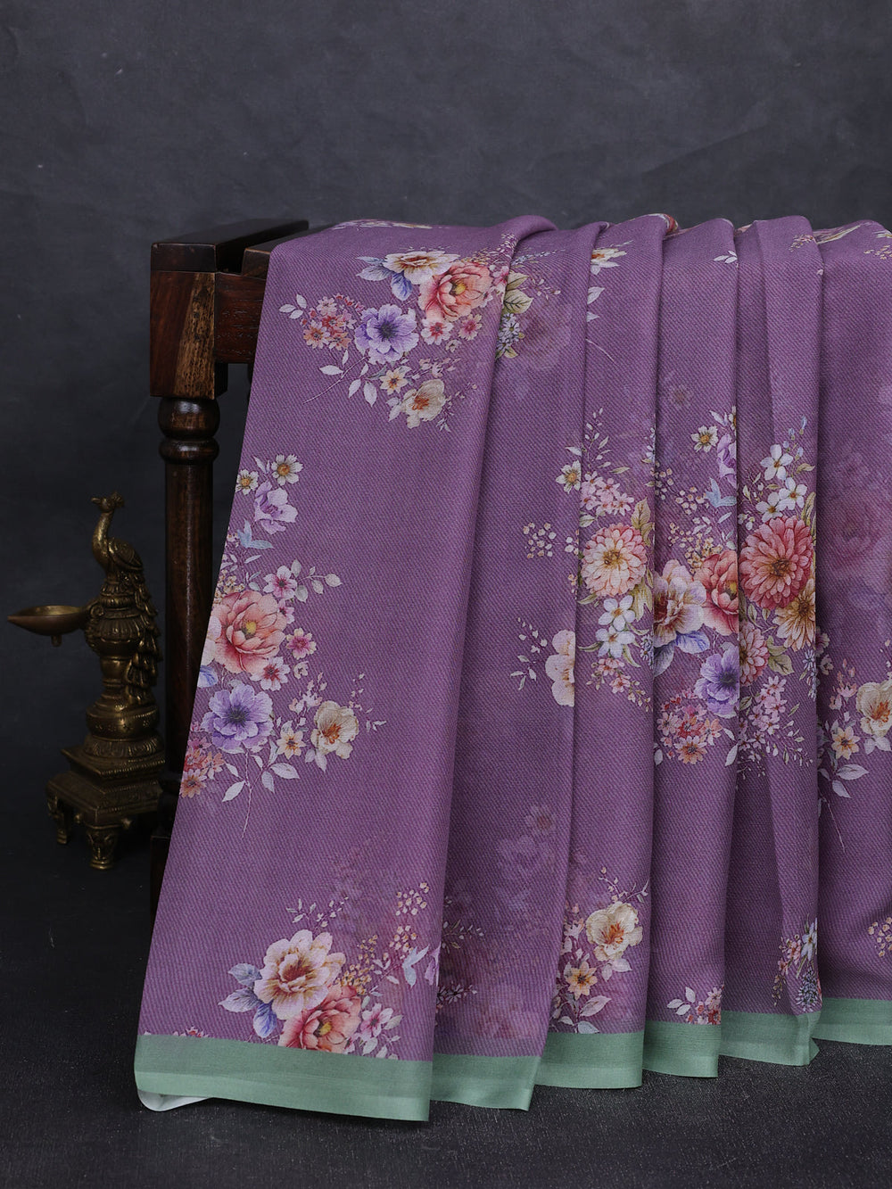 Purple Chiffon Printed Silk Saree