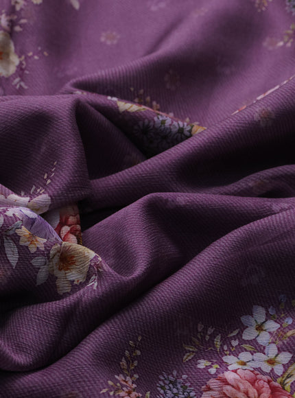 Purple Chiffon Printed Silk Saree