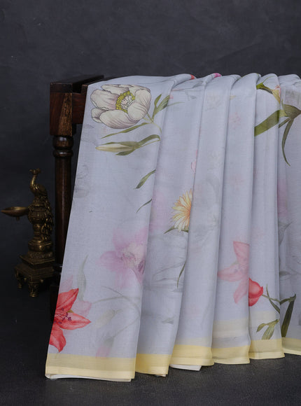 Grey Chiffon Printed Silk Saree