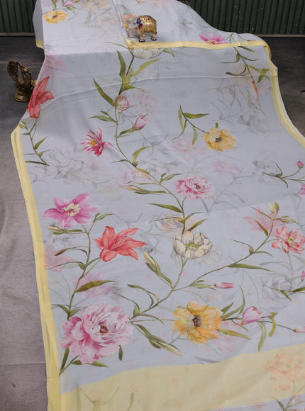 Grey Chiffon Printed Silk Saree