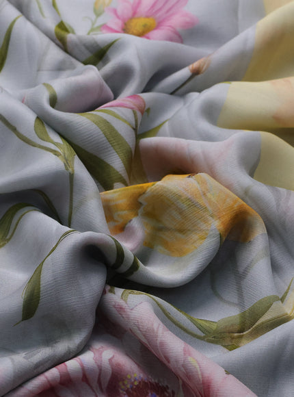 Grey Chiffon Printed Silk Saree