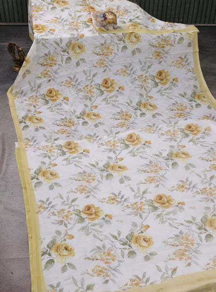 White - Yellow Chiffon Printed Silk Saree