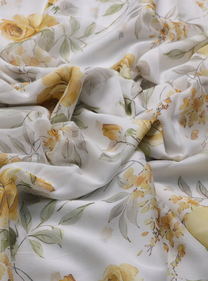 White - Yellow Chiffon Printed Silk Saree