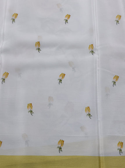 White - Yellow Chiffon Printed Silk Saree