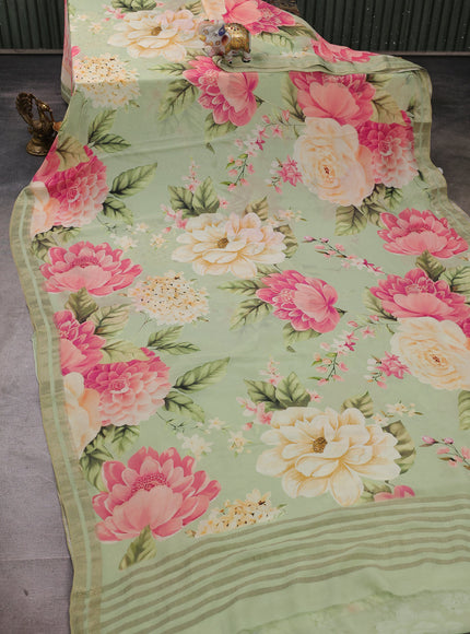 Pista Green Chiffon Printed Silk Saree