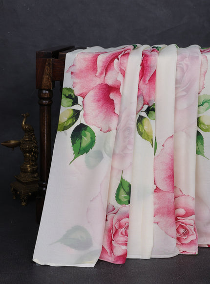 Cream Chiffon Printed Silk Saree