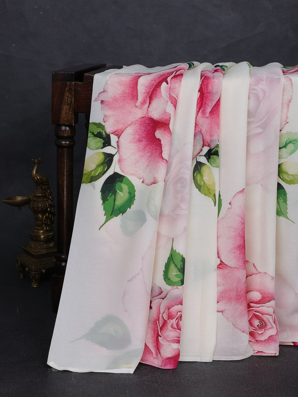 Cream Chiffon Printed Silk Saree