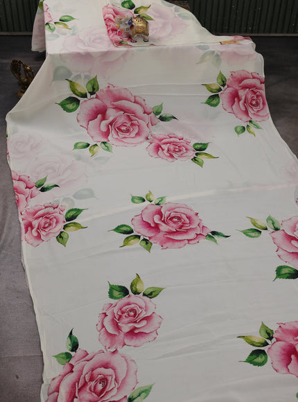 Cream Chiffon Printed Silk Saree