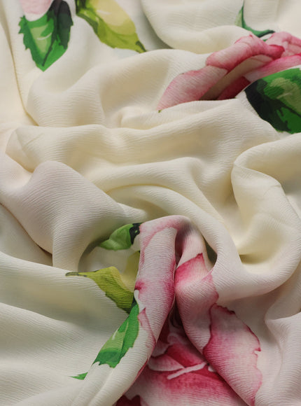 Cream Chiffon Printed Silk Saree