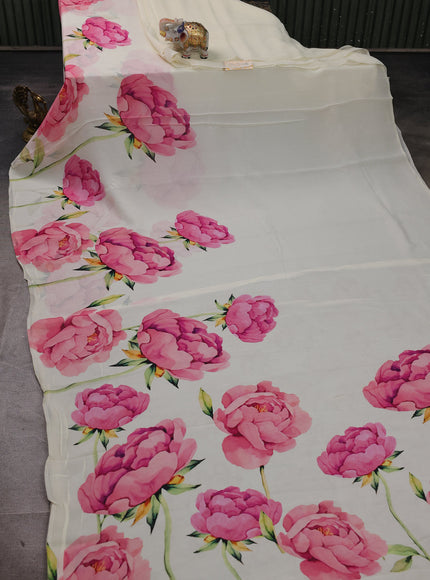 Off White Chiffon Printed Silk Saree