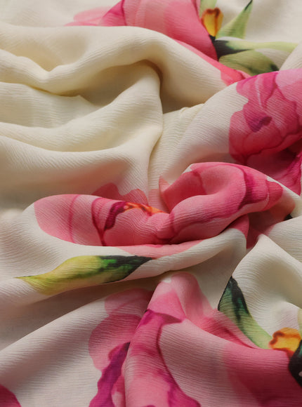 Off White Chiffon Printed Silk Saree