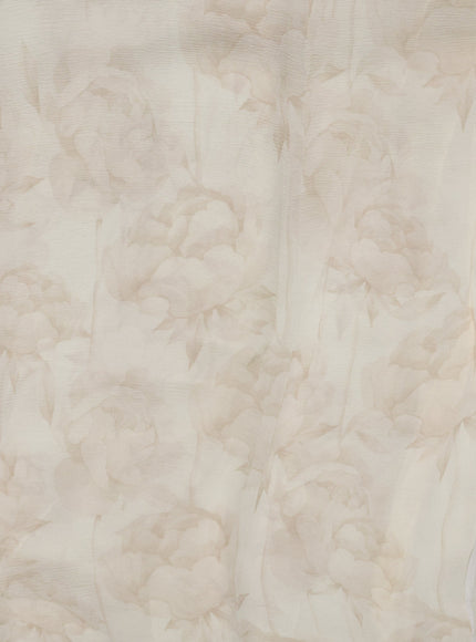 Off White Chiffon Printed Silk Saree