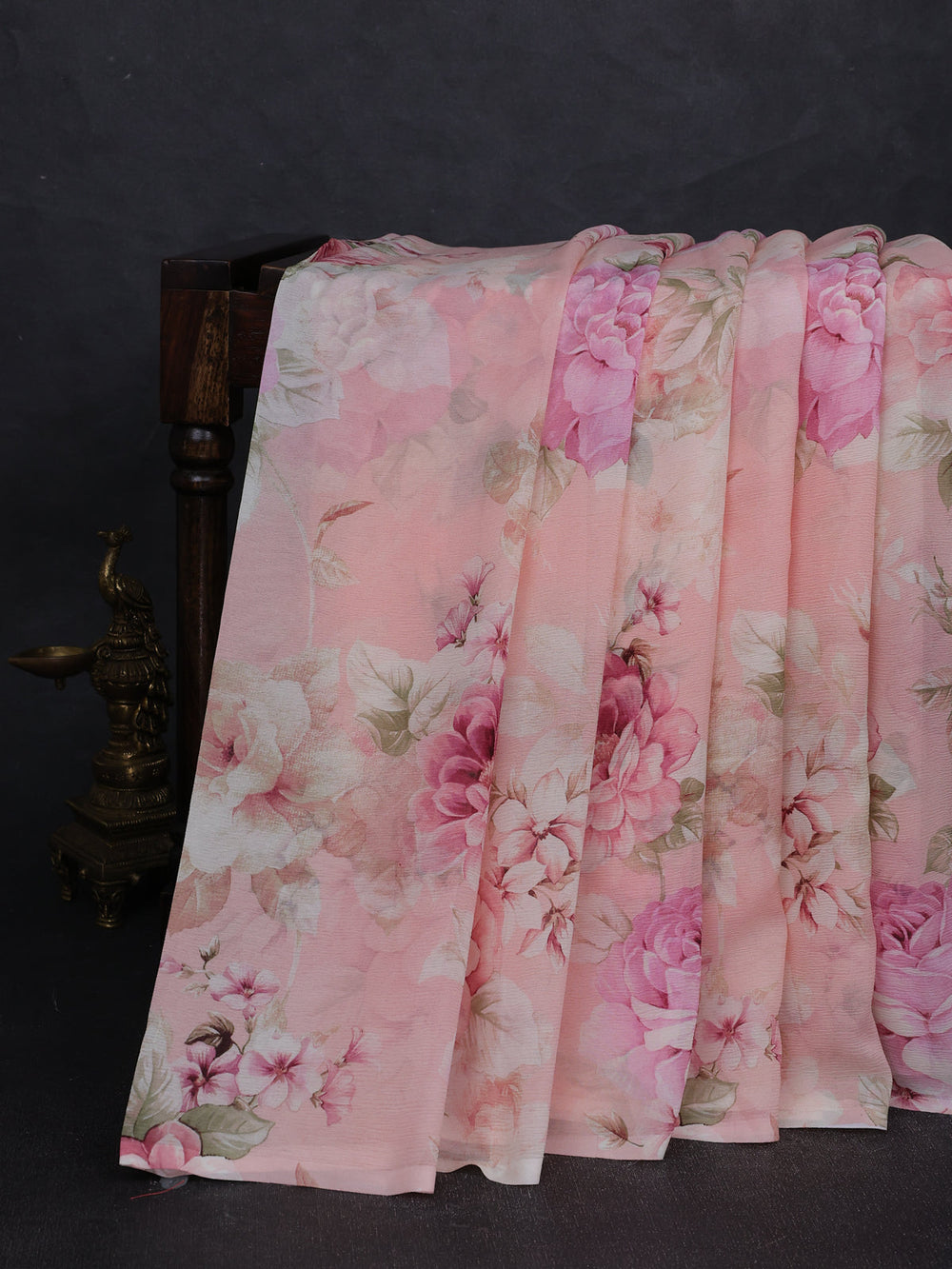 Peach Chiffon Printed Silk Saree
