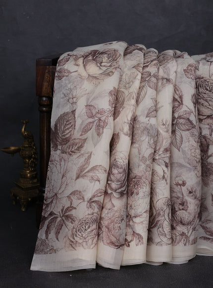 Cream Organza Printed Silk Saree