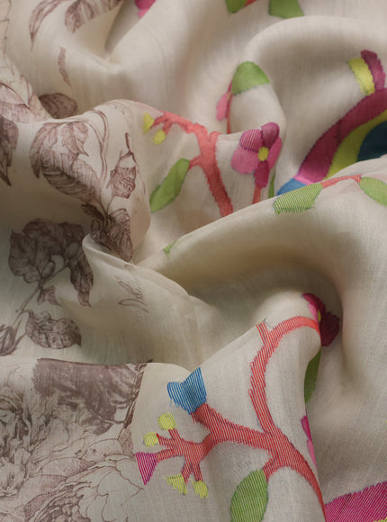 Cream Organza Printed Silk Saree