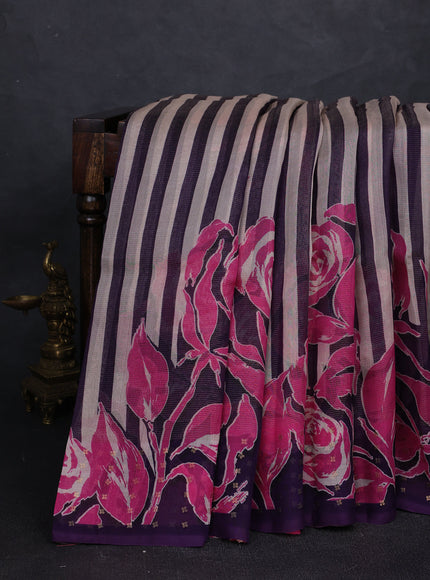 Purple - Beige Organza Printed Silk Saree