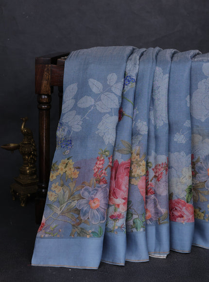 Pewter Blue Organza Printed Silk Saree