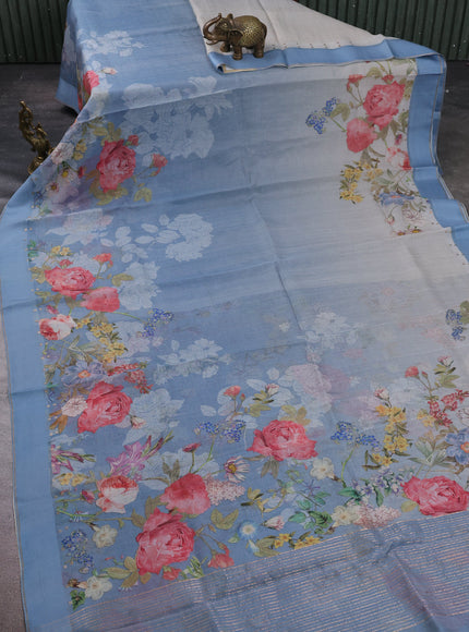 Pewter Blue Organza Printed Silk Saree