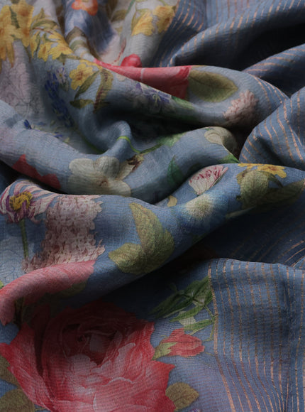 Pewter Blue Organza Printed Silk Saree