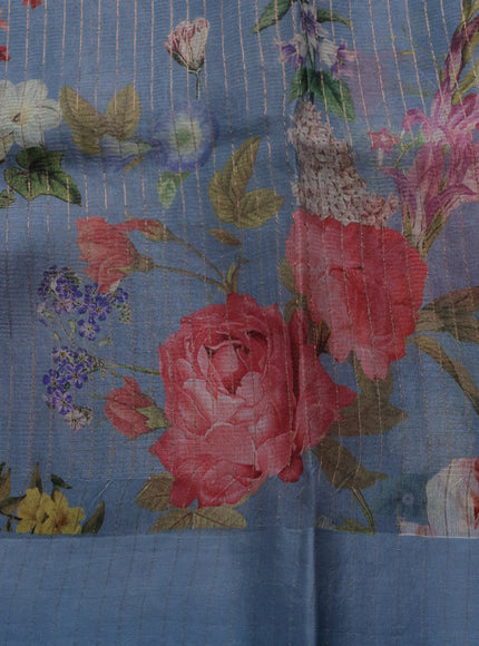 Pewter Blue Organza Printed Silk Saree