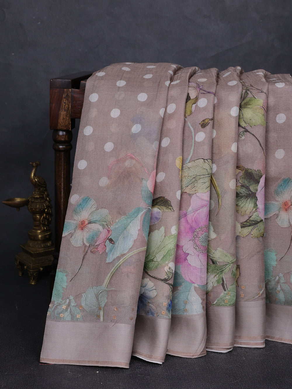 Grey Organza Printed Silk Saree