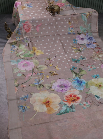 Grey Organza Printed Silk Saree
