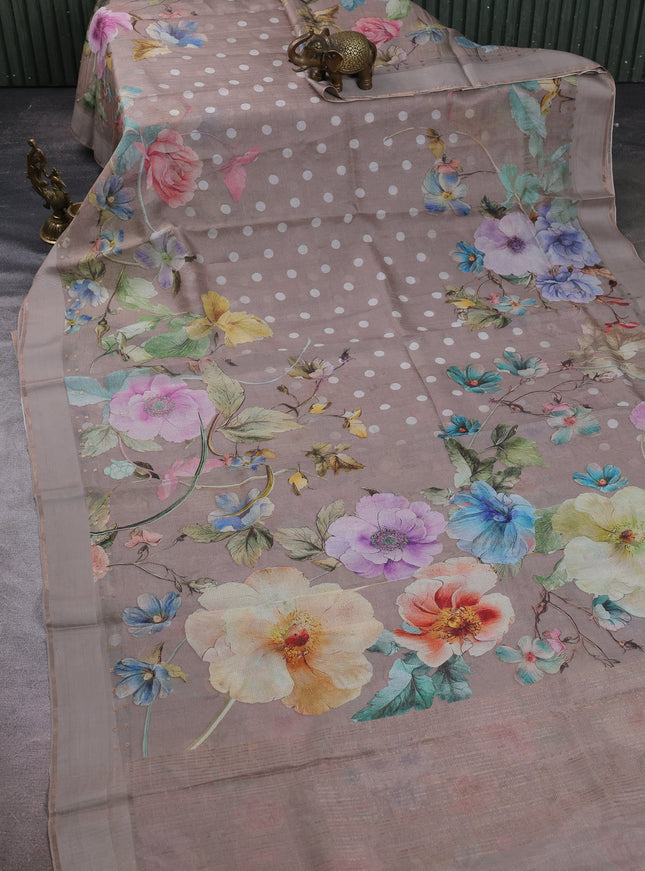 Grey Organza Printed Silk Saree