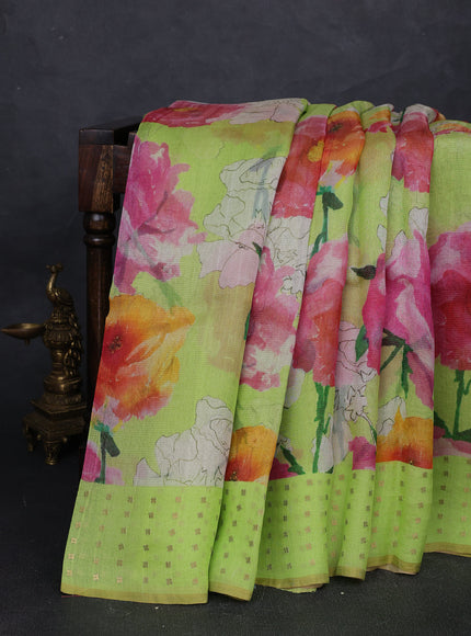 Fluorescent Green Organza Printed Silk Saree
