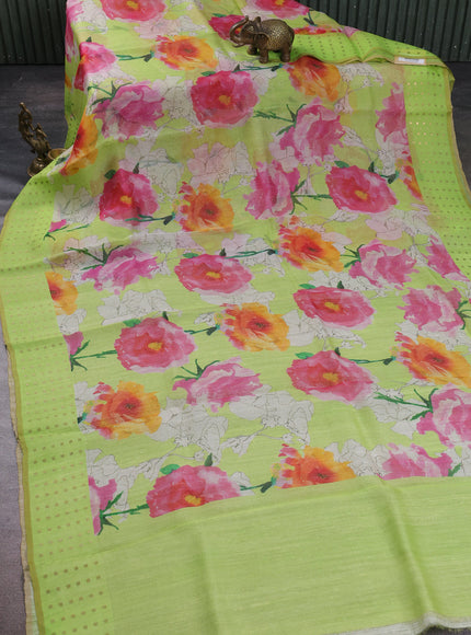 Fluorescent Green Organza Printed Silk Saree