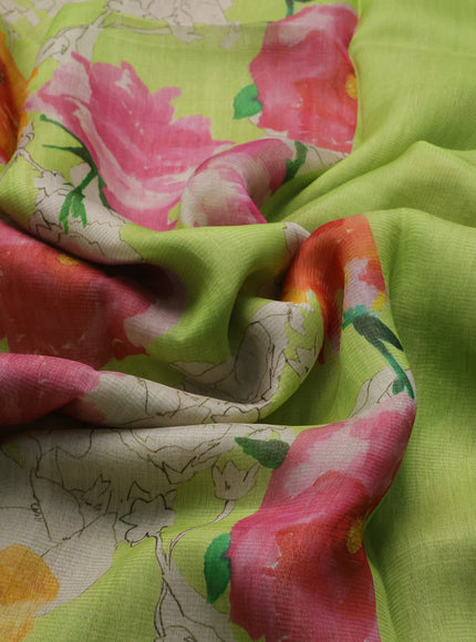 Fluorescent Green Organza Printed Silk Saree
