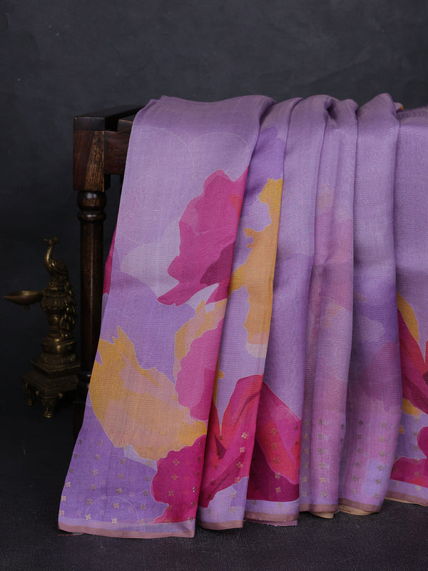 Lavender Organza Printed Silk Saree