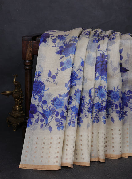 Cream Organza Printed Silk Saree