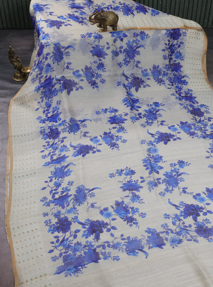 Cream Organza Printed Silk Saree