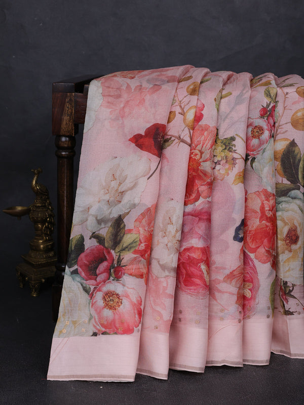 Mild Peach Organza Printed Silk Saree