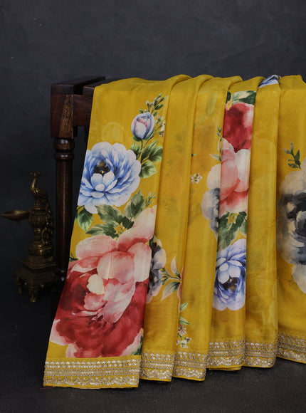 Yellow Satin Embroidery Saree
