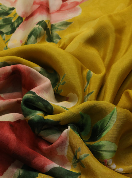 Yellow Satin Embroidery Saree