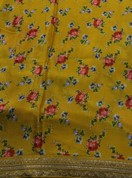 Yellow Satin Embroidery Saree