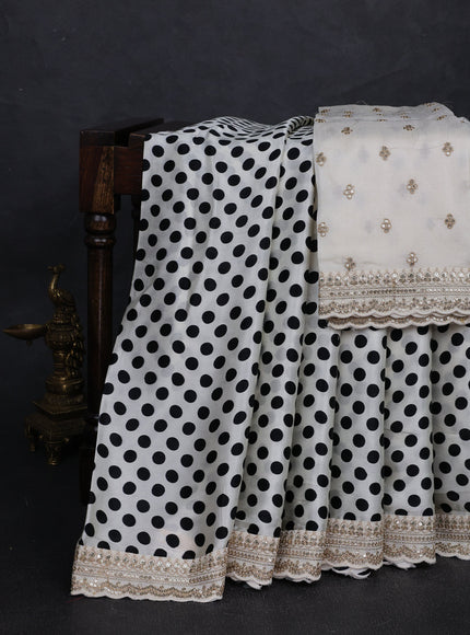 Cream - Black Satin Embroidery Saree
